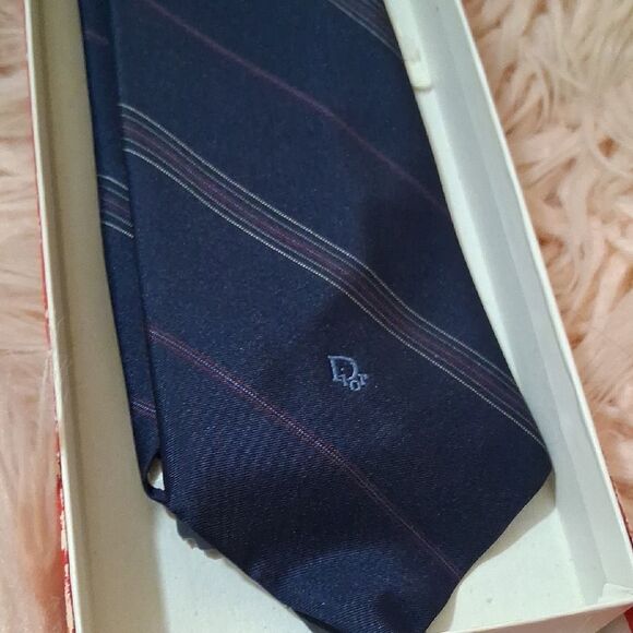 NWT CHRISTIAN DIOR Dark Blue Tie with Subtle Stripes - Picture 1 of 9